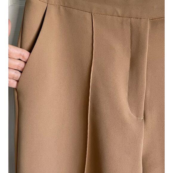 Topshop Wide Leg Pants Trousers High Rise Size 8 Tan Center Crease Closet Staple - Picture 6 of 14